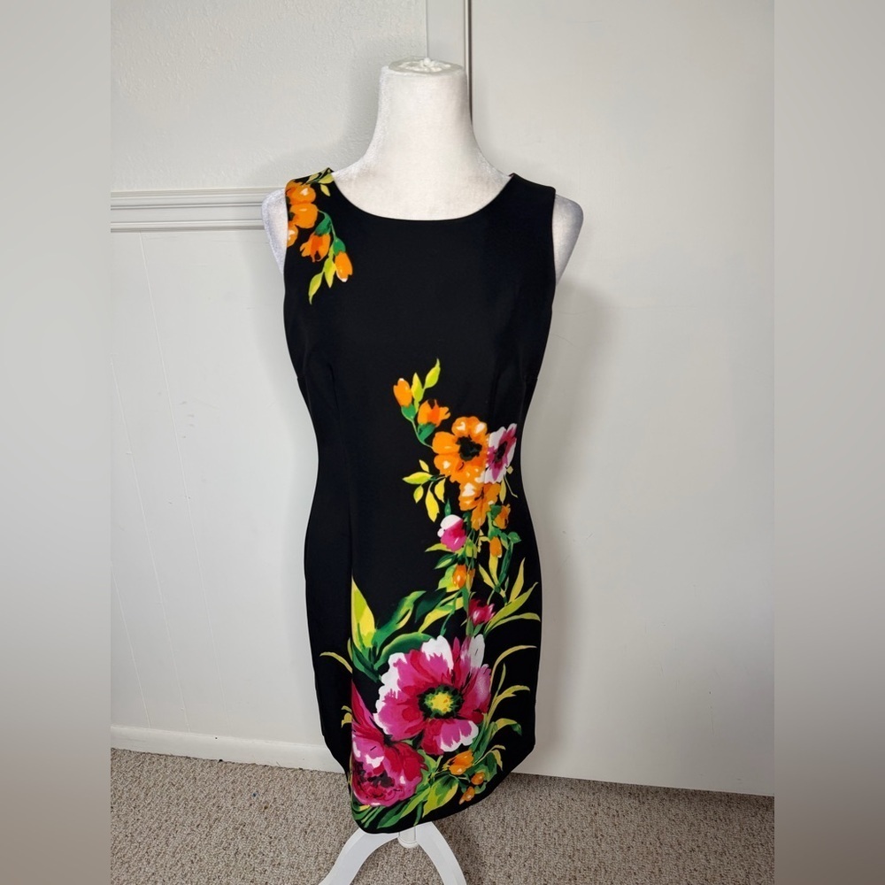 Ronni Nicole Black Dress with Vibrant Floral Design 6